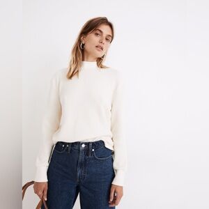 NWT Madewell Mockneck Waffle Sweatshirt Tee XS Ivory Sold Out! Light Stain